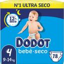 Pañal bebé seco jumbo 9-14 kg talla 4 dodot, paquete 78 uds