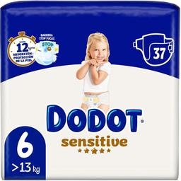 Pañal + 13 kg talla 6 dodot sensitive, paquete 37 uds