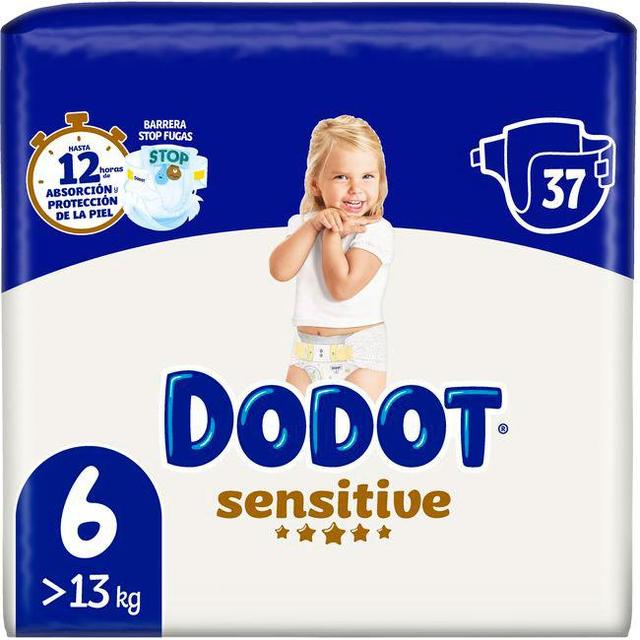 Pañal + 13 kg talla 6 dodot sensitive, paquete 37 uds
