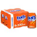 FANTA Refresco de naranja sin azúcares añadidos pack de 9 latas de 33 cl