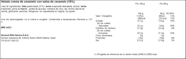 Helado en tarrina Häagen-Dazs 460ml dulce de leche