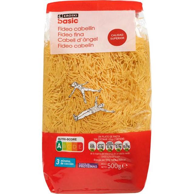 Fideo cabellín eroski basic, paquete 500 g