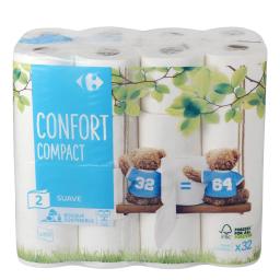 Papel higiénico compact doble rollo Carrefour 32 rollos