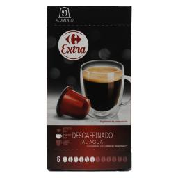 Café descafeinado en cápsulas Carrefour Extra compatible con Nespresso pack de 20 unidades de 5,2 g