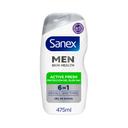 SANEX Gel de ducha o baño 6 en 1 cuerpo, para todo tipo de pieles, incluso secas SANEX Men active fresh 475 ml