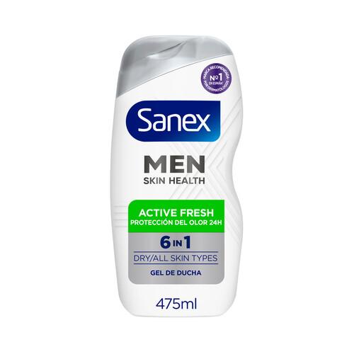 SANEX Gel de ducha o baño 6 en 1 cuerpo, para todo tipo de pieles, incluso secas SANEX Men active fresh 475 ml