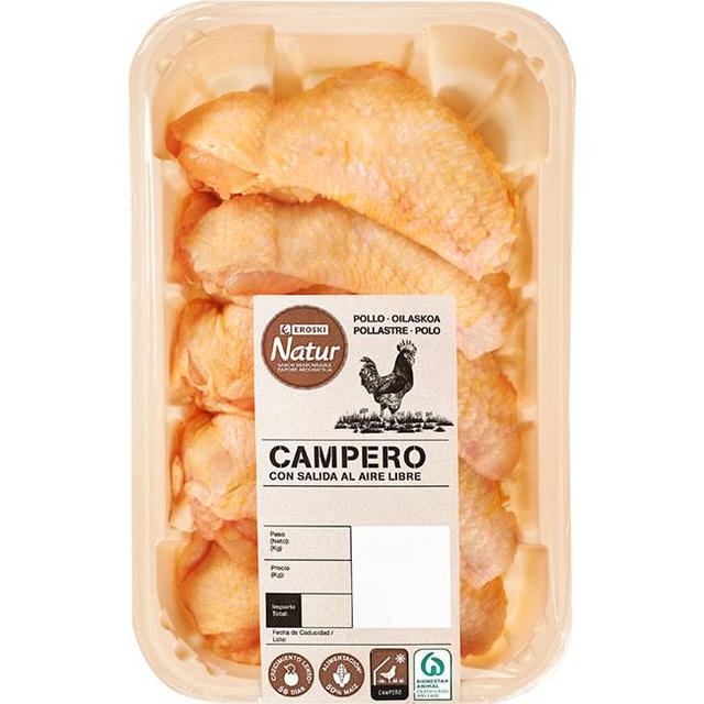 Alas enteras sin punta de pollo campero e. natur, bandeja aprox. 440 g