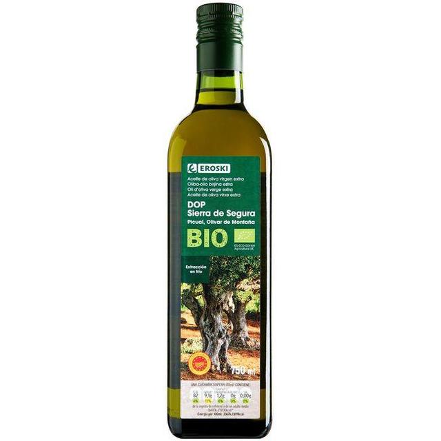 Aceite de oliva virgen extra eroski bio, botella 75 cl