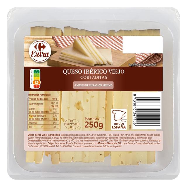 Queso ibérico viejo Extra Carrefour cuña cortada 250 g