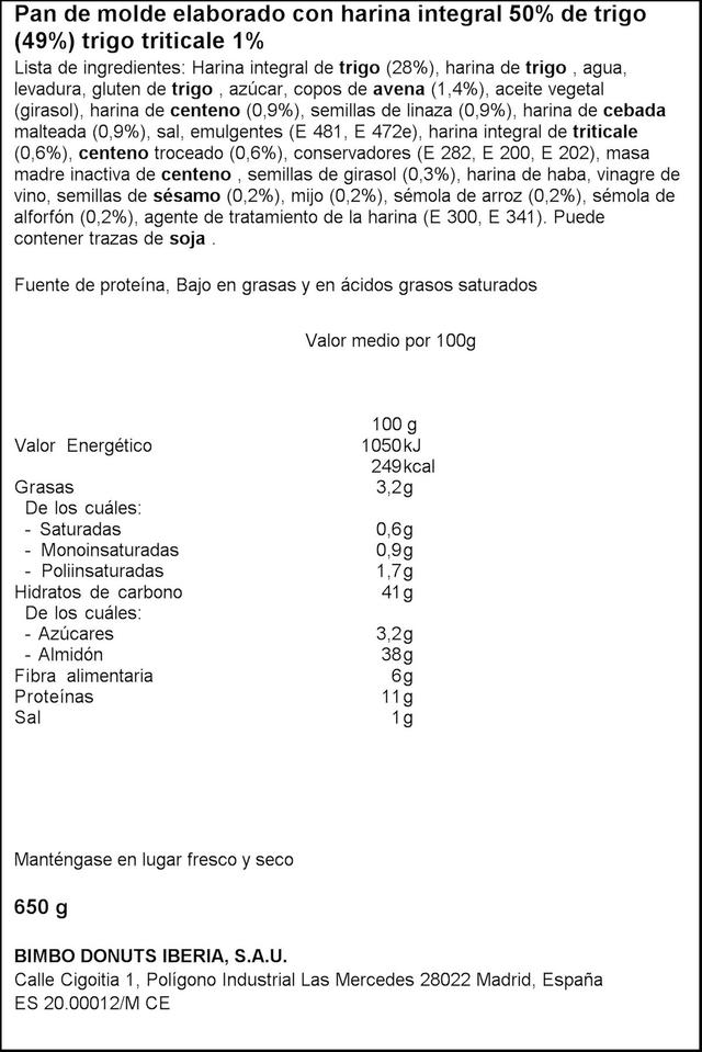 Pan molde Bimbo Silueta bimbo 8 cereales 650g