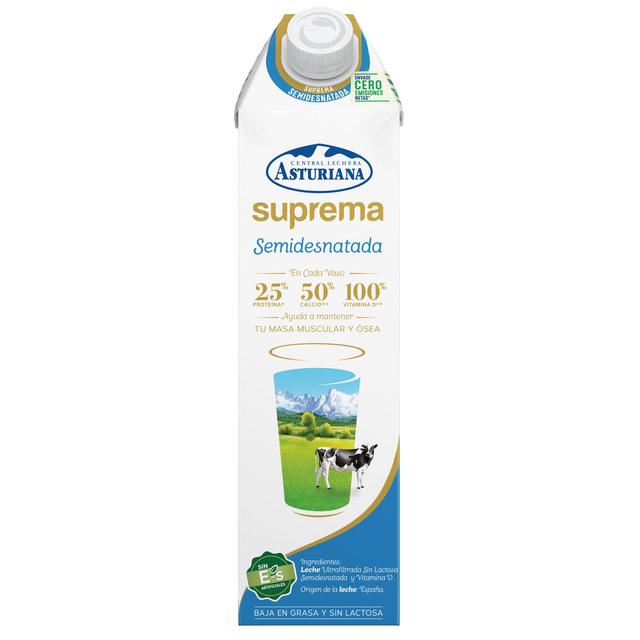 Leche semidesnatada ultrafiltrada Suprema Central Lechera Asturiana sin lactosa brik 1 l