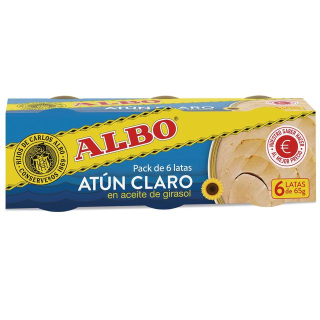 Atún claro en aceite de girasol Albo sin gluten y sin lacotsa pack de 6 latas de 65 g