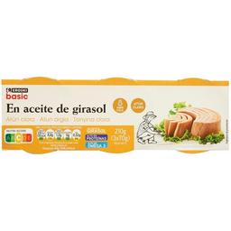 Atún claro en aceite vegetal eroski basic, pack 3x70 g