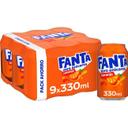 FANTA Refresco de naranja sin azúcares añadidos pack de 9 latas de 33 cl