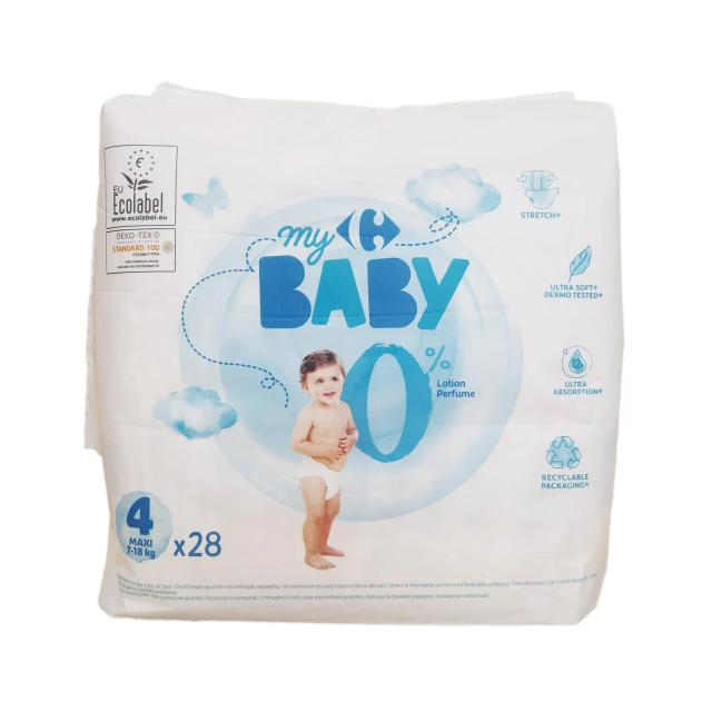 Pañales Carrefour Baby 0% Talla 4 (7-18 kg) 28 ud
