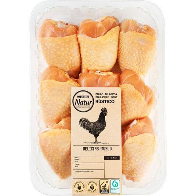 Delicias de muslo de pollo eroski natur, bandeja aprox. 920 g