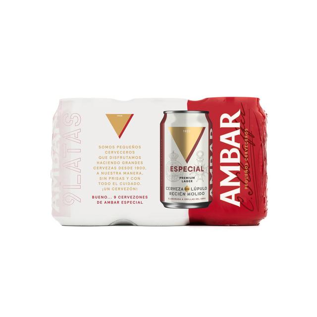 Cerveza Ambar Lager especial pack de 9 latas de 33 cl