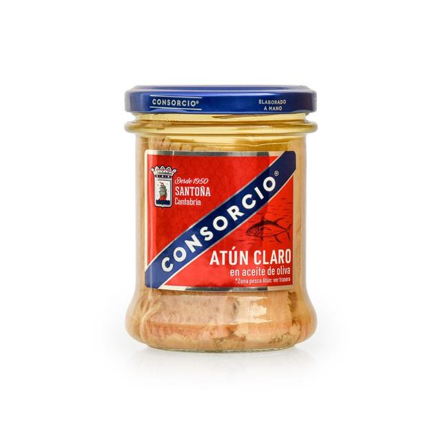Atún claro CONSORCIO en aceite de oliva frasco 195 g pn