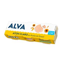 Atún claro en aceite de girasol reducido en sal ALVA pack 3x70 g pn