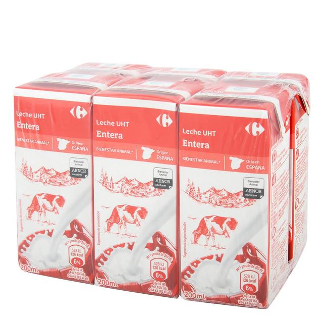 Leche entera Carrefour pack de 6 briks de 200 ml