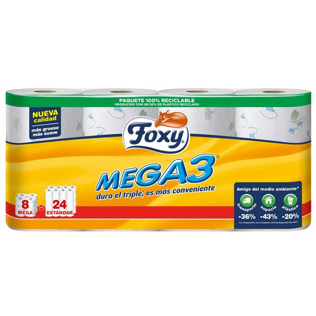 Papel higiénico triple rollo Foxy Mega3 8 rollos