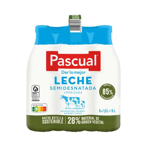 PASCUAL Leche de vaca semidesnatada, de bienestar animal garantizado 6 x 1.5 l