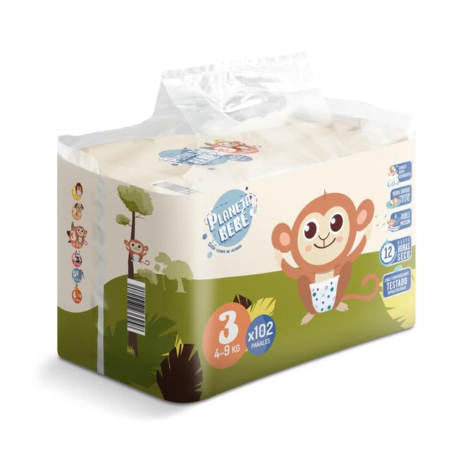 Pañales 4-9 kgs talla 3 Planeta Bebé de Dia bolsa 102 unidades