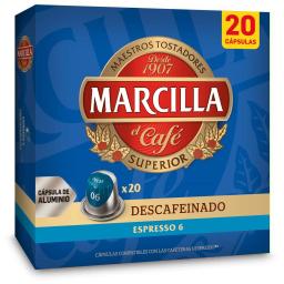 Café Descafeinado en cápsulas Marcilla compatible con Nespresso 20 unidades de 5,2 g