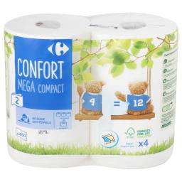 Papel higiénico triple rollo de 2 capas Carrefour 4 rollos