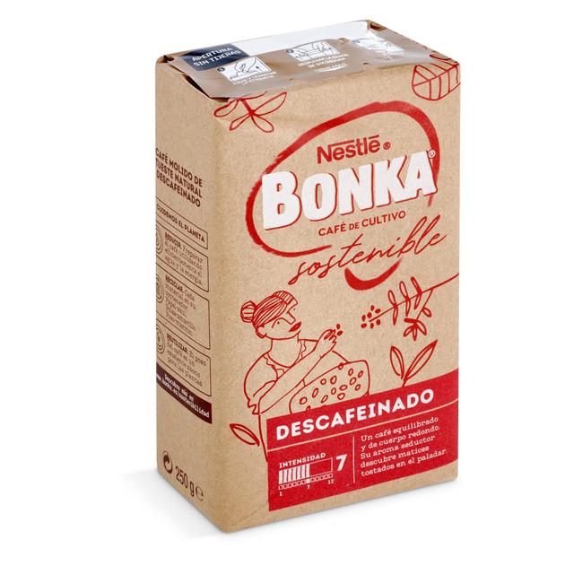 Café molido natural descafeinado bonka, paquete 250 g