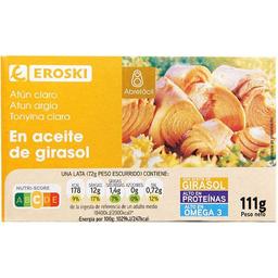 Atún claro en aceite vegetal eroski, lata 111 g
