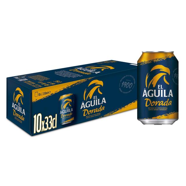 Cerveza El Aguila dorada pack de 10 latas de 33 cl