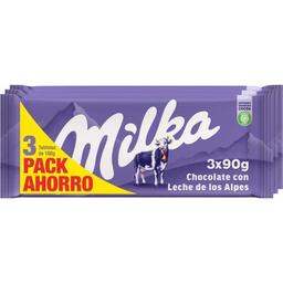 Chocolate con leche milka, pack 3x90 g