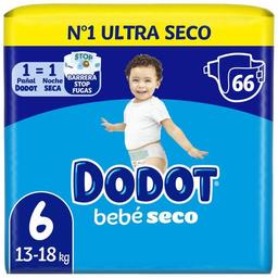 Pañal 13-18 kg talla 6 dodot bebé seco, paquete 66 uds