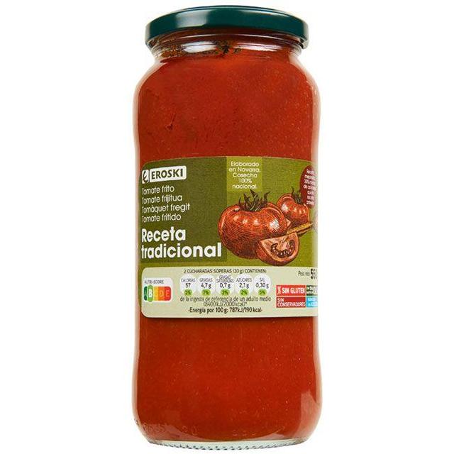 Tomate frito c/ aceite de oliva tradicional eroski, frasco 550 g