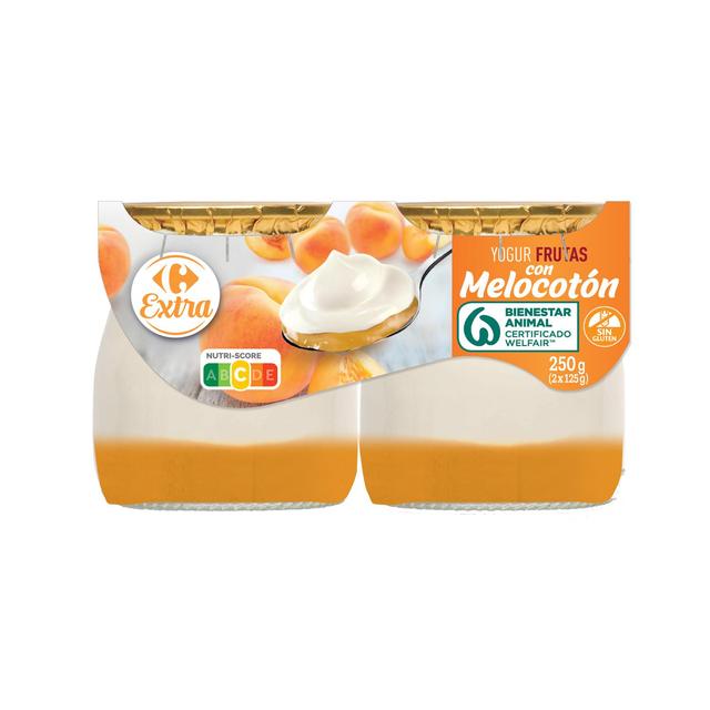 Yogur frutas con melocotón Extra Carrefour sin gluten pack de 2 unidades de 125 g