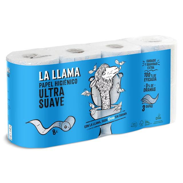 Papel higiénico ultra suave 3 capas La Llama Dia bolsa 8 unidades