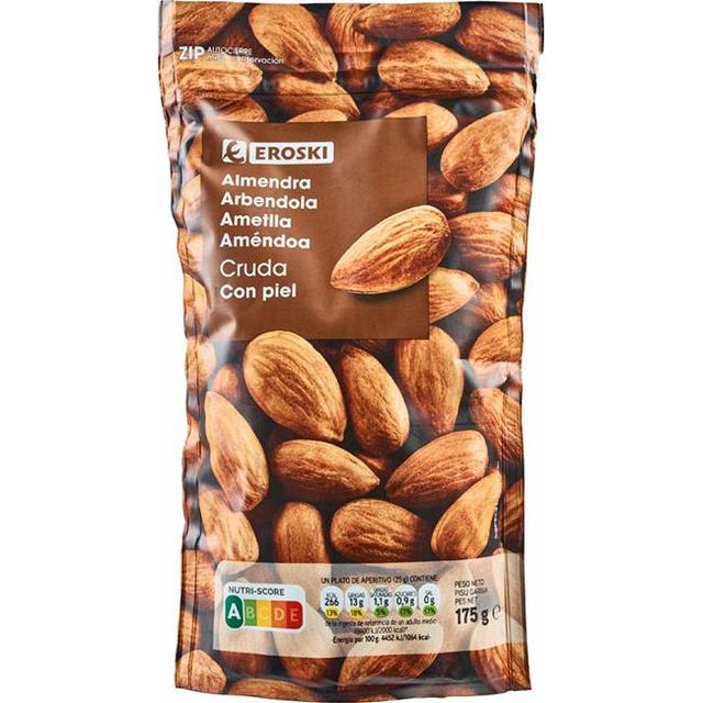 Almendra con piel cruda eroski, bolsa 175 g