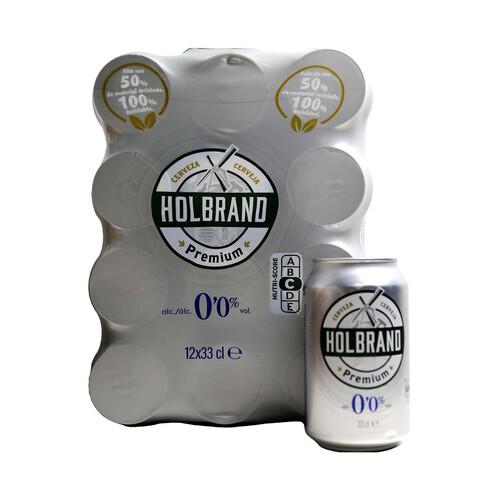 HOLBRAND Cerveza sin alcohol  pack de 12 latas de 33 centilitros