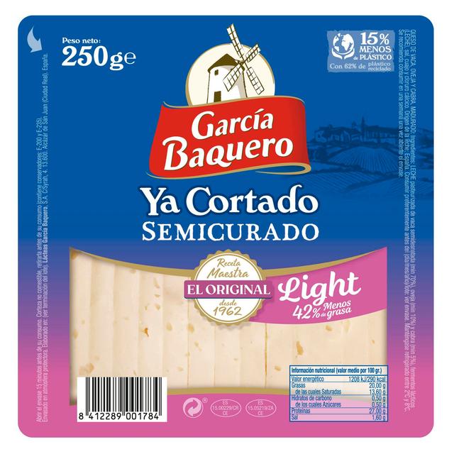 Queso semicurado light ya cortado García Baquero cuña 250 g