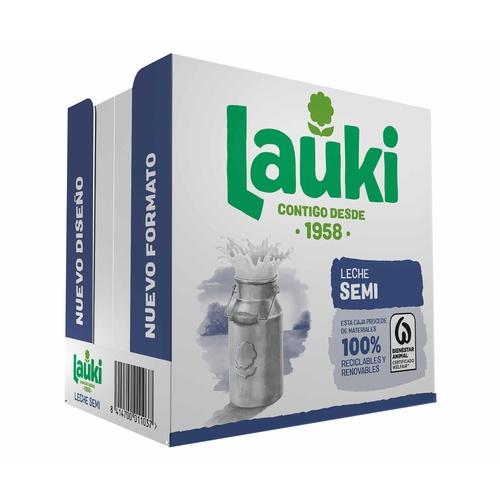 LAUKI Leche semidesnatada de vaca, de origen 100% español 6 x 1l