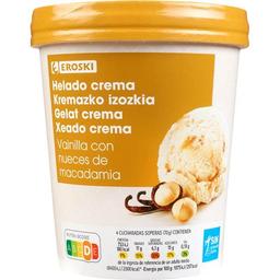 Helado de vainilla y macadamia eroski, tarrina 500 ml