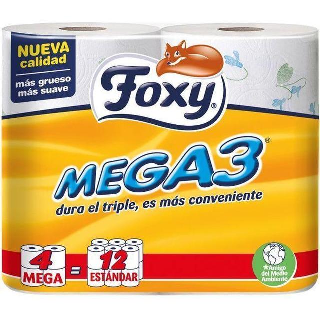 Papel higiénico foxy mega 3, paquete 4=12 rollos