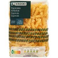 Pasta de espirales eroski, paquete 500 g