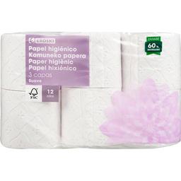 Papel higiénico 3 capas eroski, paquete 12 rollos