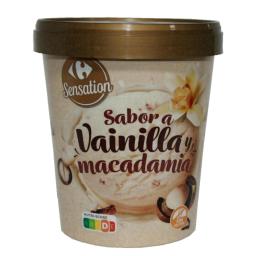 Helado de vainilla con nueces de macadamia Carrefour Sensation sin gluten 300 g