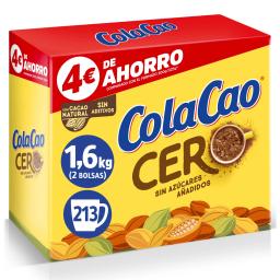 Cacao soluble sin azúcar añadido Cola Cao 1,6 kg