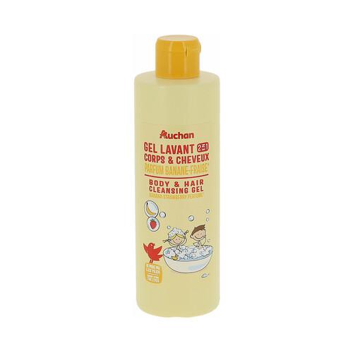 PRODUCTO ALCAMPO Gel y champú infantil para cuerpo y cabello con aroma a plátano y fresa 250 ml