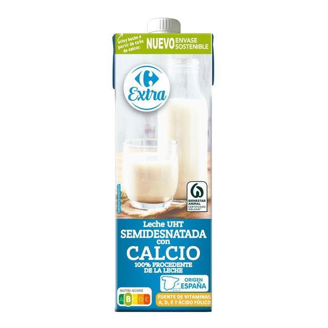 Leche semidesnatada con calcio Carrefour brik 1 l