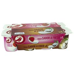 AUCHAN Yogures de sabores variados (4 de fresa y 4 de coco) 8 x 125 g. Producto Alcampo